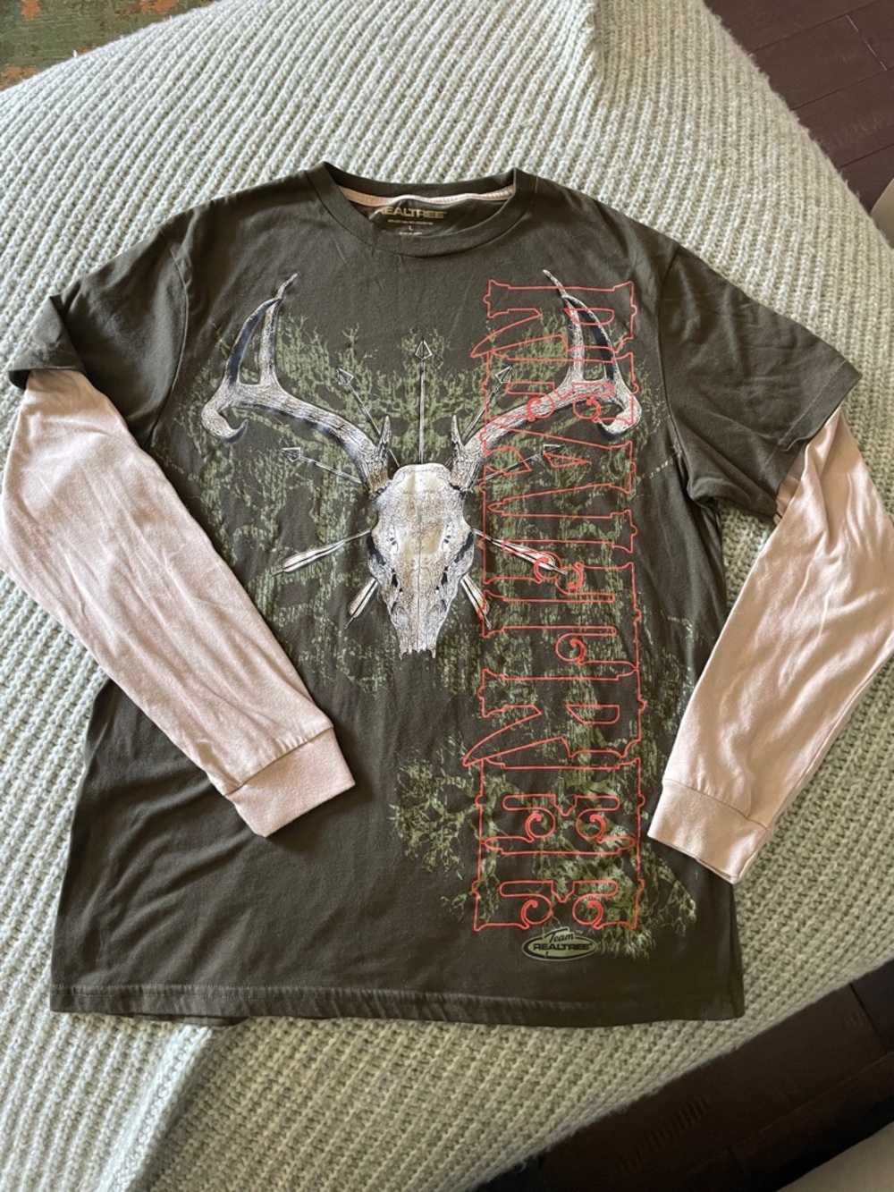 Realtree Men’s Olive Graphic Layered-Look Long Sleeve Shirt